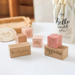Baby Wooden Milestone Blocks 0-12 Months Newborn Birth Grow up High Quality Commemorate Props Infant Photography Accessoriees