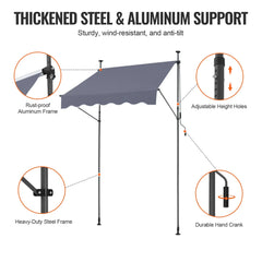 VEVOR Patio Awning Retractable Awning Sunshade Shelter with Manual Crank Handle Outdoor Canopy Sunsetter Deck for Balcony Yard