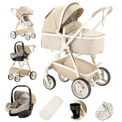 Baby stroller 3 in 1 Baby carriage Portable luxurious travel pram High landscape newborn baby stroller with baby carrier PU