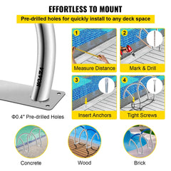 VEVOR 2 Pack 30" x 30" Swimming Pool Stair Rail 375 lbs Load Capacity w/ Quick Mount Base Plate & Complete Mounting Accessory