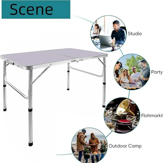 3FT/90cm Folding Table Lightweight Portable Camping Table, Non-Slip Rubber feet , Premium Quality Steel Aluminium Foldable Table