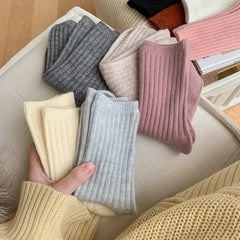 2024 New Winter Cashmere Wool Women Socks Casual japanese fashion Solid Color Thicker Long Sock Girls Thermal Warm Crew Sock