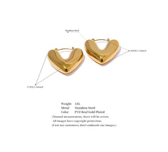 Yhpup Fat Fashion Stainless Steel Heart Chunky Hoop Earrings Charm Metal Texture Rust Proof Versatile Jewelry серьги тренд