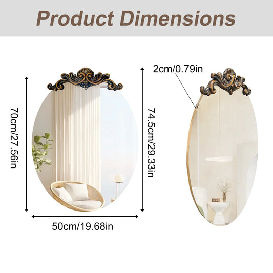50/60/70CM Oval Vintage Baroque Mirror 3D Embossed Antique Frame Glam Wall Glass Mirror for Entryway, Fireplace, Living Room