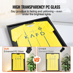VEVOR Jersey Display / Sports Card Display Frame Case, Large Lockable Sport Shadow Box, 98% UV Protection PC Glass and Hangers