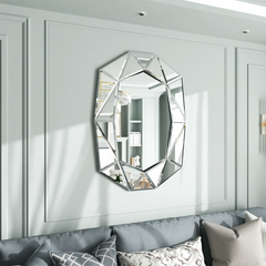 Asymmetrical Decorative Wall Mirror for Living Room and Bedroom, Glass Inlayed Accent Vanetian Mirror, 100cm