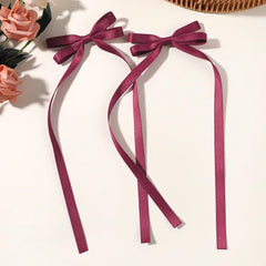 2pcs 2024 New Cute Ribbon Bow Headband Long Tassel Hair Clip Women's Hair Accessories Girls Party Headwear Side Clips Wholesale