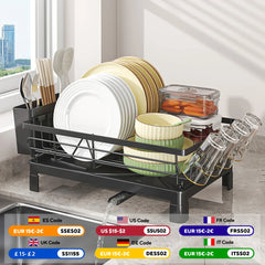 Black Single Layer Dish Rack, Drainer Rack, Dish Drying Rack,Steel Plate and Bowl Organizer, 50 x 25 x 20 cm