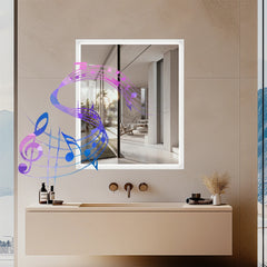 60/70CM Illuminated LED Wall Mirrored Bathroom Storage Medicine Cabinet with Shaver Socket, Bluetooth Speaker Anti-Fog