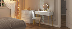 1SET Vanity Dressing Table Cosmetic Make up Table with Lighting Adjustable LED Mirror Light 3 Drawers Velvet Stool for Bedroom