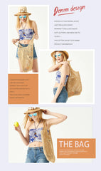 Casual Hollow Straw Women Shoulder Bags Designer Letters Handbags Paper Woven Large Tote Bag Handmade Summer Beach Purses 2024