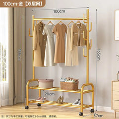 Aesthetic Golden Clothes Rack Metal Balcony Nordic Wheels Clothes Rack Floor Bedroom Burro Ropa Perchero Hallway Furniture