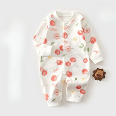 Baby Onesie 100% Cotton Boys Girls Long Sleeve Romper Infant Cute Printed Fruit Onesie Pajamas 1-3-6-9M Four Season Universal