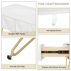 1SET White Gold Dressing Table with 360° Swivel Mirror 3 Drawers 3D Effect Velvet Stool Cosmetic Makeup dressers for Bedroom