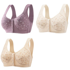 3Pcs/Set Women Lingerie Bra Cotton Wire Free Front Closure Bralette Confortable Underwear Widened Shoulder Straps U-shaped Back