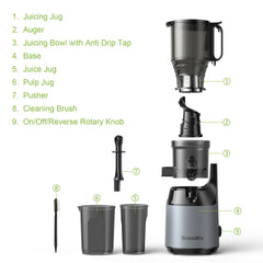 BioloMix Cold Press Juicer,with 130mm Feed Chute,Fit Whole Fruits & Vegetables,High Juice Yield,BPA FREE Slow Masticating Juicer