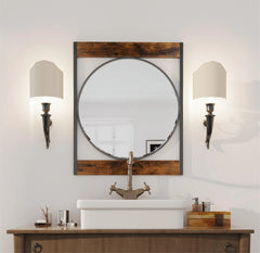 63x76CM Industrial Metal Wood Frame Wall Mounted Mirror Bathroom Living Room Decorative Mirror