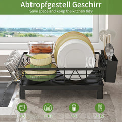 Black Single Layer Dish Rack, Drainer Rack, Dish Drying Rack,Steel Plate and Bowl Organizer, 50 x 25 x 20 cm