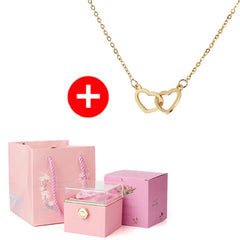 2024 New Valentine's Day Gift Custom for Women Double Heart Engraved Name Steel Necklace Eternal Rose Box Wedding Ring Box