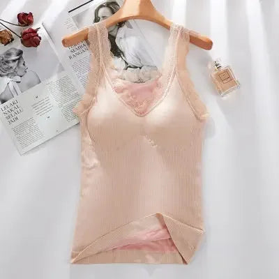 40-90 Kg Plus Size Thermal Underwear Female Velvet Lace V-neck Sexy Slim Warm Vest Camisole Cotton Tank Tops термобелье женское