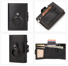 Anti-scan Magnet Credit Card Holder Wallet Genuine Leather Automatic Pop Out Aluminum Smart Wallets Luxury AirTag Purse Set
