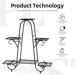 6 Tier Metal Plant Stand, Garden Patio Flower Rack, Step Design, Outdoor, Indoor, Wrought Iron