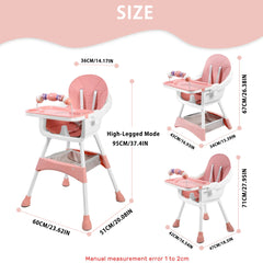 Baby High Chair, Portable Baby Dining Chairs Eat & Play Convertible High Chair with Double-Layer Dinner Plate and Toy Rack