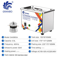 Granbosonic Ultrasonic Cleaner 800ML 1L 40KHz 35W 60W Easy Operation Jewelry Glasses Makeup Washer Bath New Design