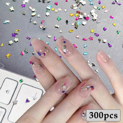 300/100pcs Mini Nail Art Rhinestones Crystal Acrylic Flatback Diamonds Mixed Shape Sparkle DIY Nail Luxury Manicure Accessories