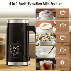 BioloMix Upgraded 5-in-1 LED Touch Screen Milk Frother for Lattes & Coffee, Hot And Cold Foam Maker