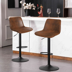 2x Industrial Vintage Tall Bar Stools Adjustable Pipe Kitchen Pub Stool Leather Padded Seat Bar Chair Furniture