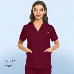 Hospital Nursing Uniform Surgery Scrubs Tops Women Short Sleeved Shirts Dental Clinic Workwear Nurse Blouse Doctor Clothes Black