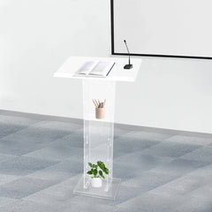 Acrylic Podium Floor Standing Clear Lecterns W/ Storage Shelf School Stand Desk Church Pulpit Office Lecture Table 43in H
