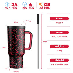 Meoky 40oz Cup Tumbler with Handle Straw Stainless Steel Multi-Prints Coffee Cup Travel Water Bottle Leak-Proof Car Mug Gifts