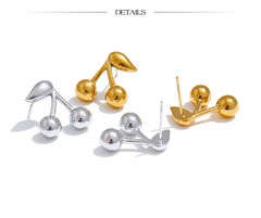 Yhpup 316L Stainless Steel Metal Chic Cherry Golden Stud Earrings Water Resistant Charm Fashion Jewelry 18K PVD Plated Wholesale