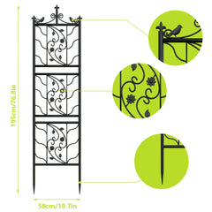 Thick Metal Garden Trellis, Bird Leaf Grid Panel Fence, Climbing Planter Support Frame, 2pcs