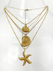 Peri'sbox Minimalist Starfish Stripe Conch Scallop Shaped Pendant Necklace for Women Waterproof Trend Jewelry Summer Beach Party