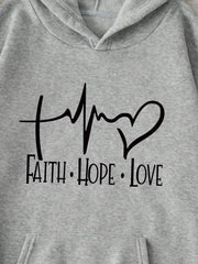 Faith Hope Love Letter Graphic Women Hoody Street Casual Loose Sweatshirt Autumn Fleece Hooded Hip Hop O-Neck Clothing Female