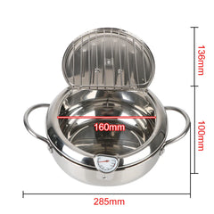 20 cm Cooking Tool 304 Stainless Steel 2 Handles 2.2L With Thermometer and Lid Tempura Fryer Pan Deep Frying Pot