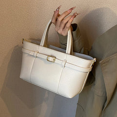 Brand Women's Bag Luxury Designer Handbag PU Buckle Design Top Handle Bag Large Capacity Stylish Satchel Solid Shoulder Bag 2025