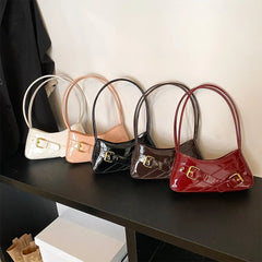 MOJOYCE Small Belt Design Glossy Patent Leather Shoulder Bags Women Luxury Brand Tote Handbag Y2K Underarm Bag with Inner Pocket