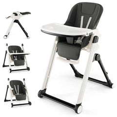 GOFLAME Foldable Baby High Chair Feeding Chair With Recline Backrest Detachable Trays