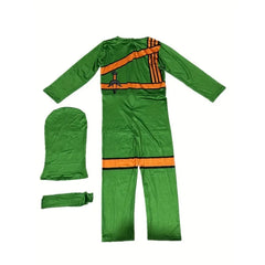 Boys Japanese Ninja Costume with Cartoon Anime Print Red Jumpsuit, Mask and Ninja Fork Accessory Set Halloween Dress Up Party