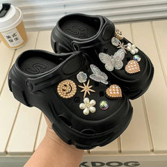 Children's Slippers for Home Black White Versatile Girls Summer EVA Outdoor Beach Slippers Fashion Elegant Kids Princess Shoes