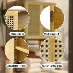 Bathroom Cabinet Wall Mounted Bamboo Storage Organizer Medicine Cabinet Unit Kitchen Shelf