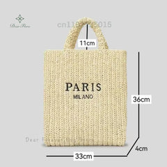 Women's Fashion Large Capacity Handmade Straw Knitting Tote Bag Summer Travel Beach Shoulder Bags Casual Simple Portable Handbag