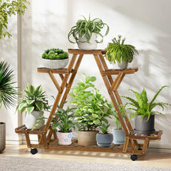Movable Wood Plant Stand, Triangular Shelf, Flower Pot, Storage Holder, Garden Display, Shelving Rack, Outdoor, Indoor, 6 Tier