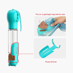 300/500ml Pet Water Food Dispenser 3 in 1 Leak Proof Pet Dog Water Bottle with Trash Bag Box and Shovel Dog Food Feeder Puppy