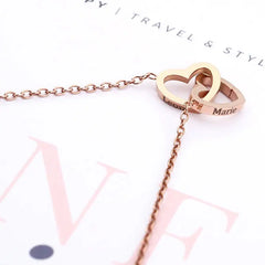 2024 New Valentine's Day Gift Custom for Women Double Heart Engraved Name Steel Necklace Eternal Rose Box Wedding Ring Box