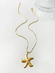 Peri'sbox Minimalist Starfish Stripe Conch Scallop Shaped Pendant Necklace for Women Waterproof Trend Jewelry Summer Beach Party